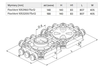 Распределительная коробка для рекуперации тепла fi 200 18x75 FlexiVent 1052200/75x18