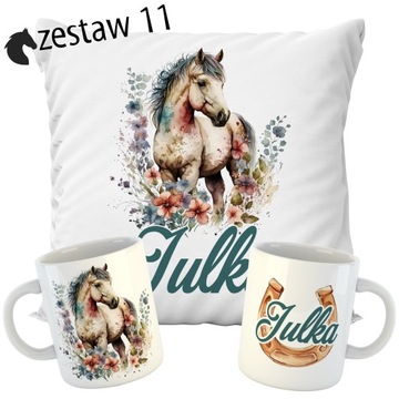 НАБОР ПОДУШКА + КРУЖКА ЛОШАДИ ЛОШАДЬ ПОНИ ИМЯ ПОДАРОК ​​НА ДЕНЬ РОЖДЕНИЯ