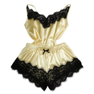 SEKSOWNY KOMPLET BIELIZNY SATYNOWA PIŻAMA KOSZULKA NOCNA KORONKA SPODENKI