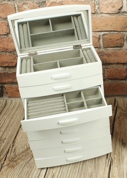 Шкатулка для украшений БЕЛАЯ, БОЛЬШАЯ, 8-уровневые зеркала