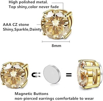 СЕРЬГИ С ЦИРКОНИЕМ НА МАГНИТЕ, 3 ПАРЫ В ТРЕХ ЦВЕТАХ