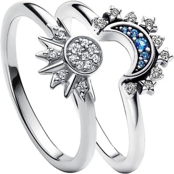 2023 New In Summe Couple Rings Celestial Blue Sparkling Moon and Sun Ring