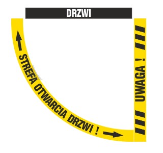 Znak podłogowy STREFA OTWARCIA DRZWI wytrzymała folia samoprzylepna
