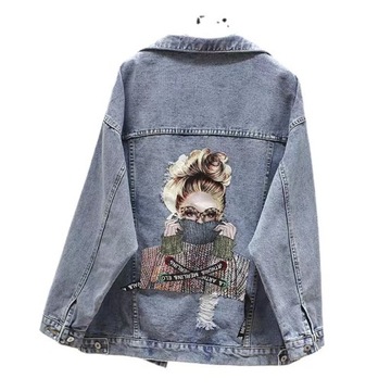 KURTKA JEANS DŻINSOWA KWIAT VINTAGE BOHO STYL