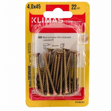 Wkręty hartowane konfirmaty do drewna 4x45 22 szt