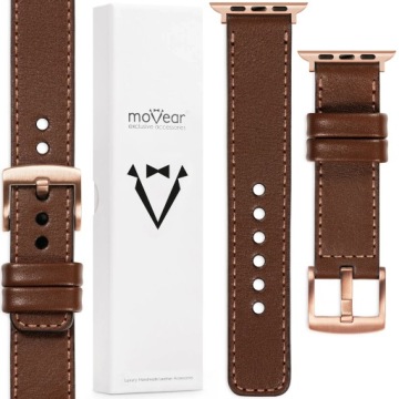 Prémiový kožený řemínek 22 mm pro Apple Watch 10 9 8 7 6 5 Se 42-40 mm Movear