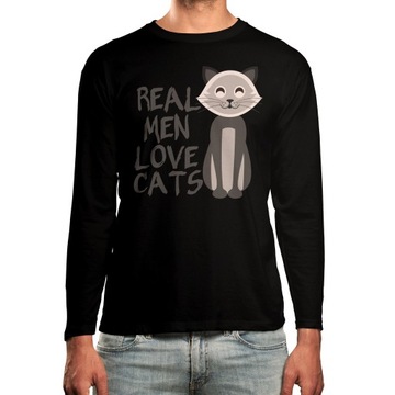 KOSZULKA LONG NAPIS REAL MEN LOVE CATS PREZENT