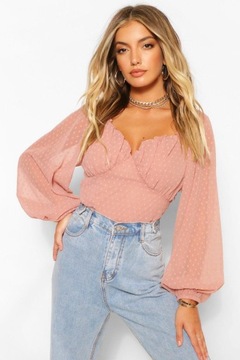 BOOHOO CZARNA SZYFONOWA BLUZKA STRUKTURA V NECK UOC NG2__XL