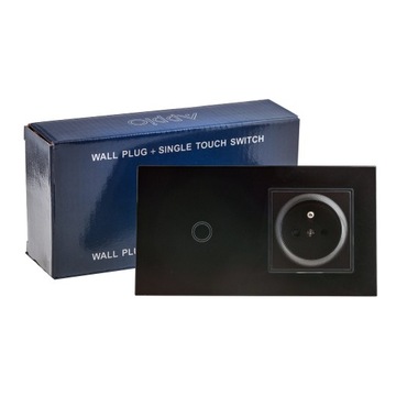 ЭЛЕКТРИЧЕСКАЯ РОЗЕТКА контактная со штырем СВЕТОДИОДНЫЙ ВЫКЛЮЧАТЕЛЬ одинарный ЧЕРНОЕ СТЕКЛО