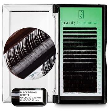 SZTUCZNE RZĘSY Rarity Black Brown Lashes skręt L | 0,10mm | 15mm