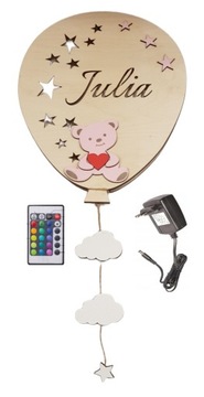 LAMPKA BALON z imieniem MIŚ kolory do wyboru nocna LED sieciowe PILOT