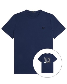 FRED PERRY GLITCH LAUREL WREATH GRAPHIC NAVY T-SHIRT / L