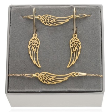 Duży złoty komplet biżuterii ze skrzydełkiem skrzydło skrzydła CELEBRYTKA