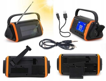 RADIO NA DYNAMO KORBA 4000mAh LCD Solarne Awaryjne USB+Kabel AUX
