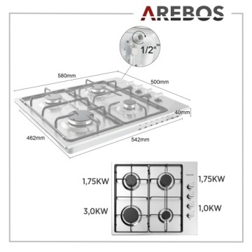 Arebos - Газовая варочная панель | 4-х конфорочная газовая плита