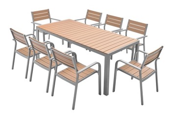 MEBLE OGRODOWE ZESTAW STÓŁ 8+1 TARAS BRĄZ DREWNO
