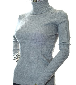 Damski sweter z golfem golf w prążek prążkowany z wiskozą XS, S