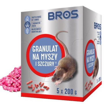 Trutka na Myszy Szczury Gryzonie 5x200g Granulat z Wabiącą Przynętą Bros