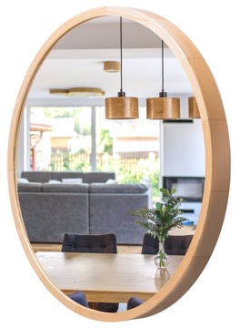 Lustro ścienne LEJA okrągłe fi575 SOSNA do przedpokoju salonu STYLOWE