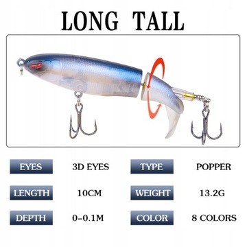8 sztuk Whopper Plopper 10cm 13g pływający Popper