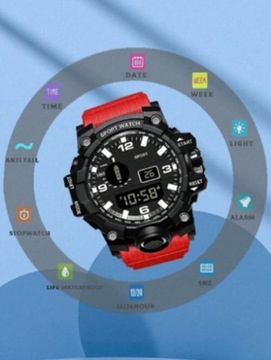 Męski zegarek LED wodoodporny, odporny na wstrząsy - red