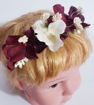 Ecru Flowers Band+Burgundy