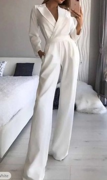 White Elegant Office Ladies Jumpsuit Autumn Winter