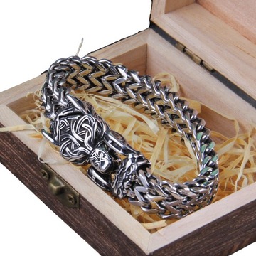 MĘSKA STALOWA BRANSOLETA WIKING VIKING SMOK GRUBA