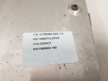 CITROEN DS3 1.6 HDI E-HDI VENTILÁTOR VĚTRÁK CHLADIČŮ 9801666680