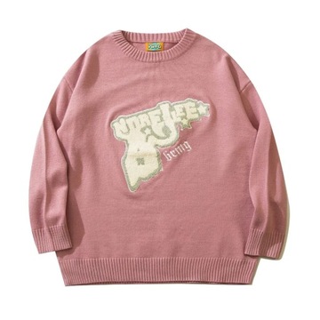 Japanese Embroidered Alphabet Sweater Men Round Ne