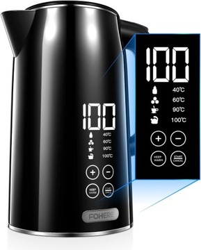 Fohere Czajnik elektryczny KES520T5-GS 2200 W 1,7 l wyświetlacz LED Czarny