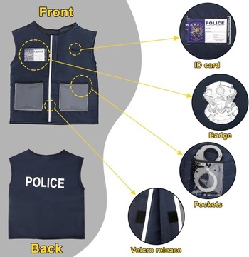 ZESTAW MAŁEGO POLICJANTA DLA DZIECI POLICJA AKCESORIA KAMIZELKA CZAPKA