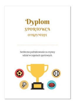 25x Dyplom A4 SPORTOWCA za osiągnięcia sportowe