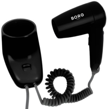Hotelový nástěnný vysoušeč vlasů s držákem Borg Ivalo Black 1200W