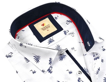 Koszula męska biała w palmy taliowana EN661 r. XL