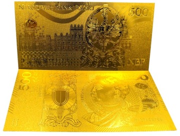 Позолоченная коллекционная банкнота 500 ZŁOTYCH SOBIESKI, золотая версия, УНИКАЛЬНАЯ