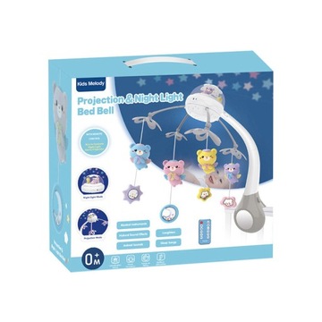 КАРУСЕЛЬ ДЛЯ кроватки ПРОЕКТОР ПУЛЬТ ДИСТАНЦИОННОГО УПРАВЛЕНИЯ МЕЛОДИИ ЗВУКИ ЖИВОТНЫХ СЕРЫЙ