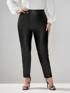 SHEIN Clasi Plus Spodnie skinny ze skóry PU z guzikami z przodu XXL