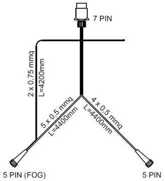 Жгут проводов 7PIN 4,5 м, штекер 7PIN, байонетный 5PIN