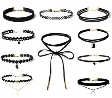 zestaw! NASZYJNIK CHOKER komplet GOTYK rzemyk boho