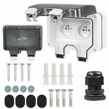 PODWÓJNE GNIAZDO ZEWNĘTRZNE ELEKTRYCZNE OGRODOWE WODOSZCZELNE 230V IP66