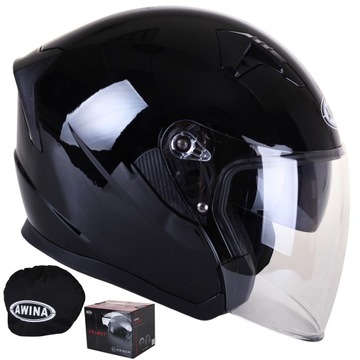 Otwarty kask motocyklowy AWINA czarny na skuter motor blenda JET ECE 22.06