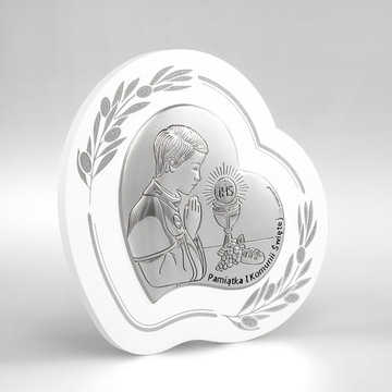 Srebrny obrazek XL na Komunię Serce Pamiątka dla chłopca z grawerem 999,99