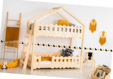 ŁÓŻKO PIĘTROWE DZIECIĘCE DREWNIANE DOMEK + STELAŻE