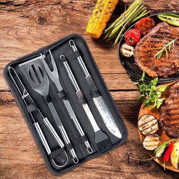 Набор столовых приборов для барбекю, набор аксессуаров для барбекю в футляре 6 в 1