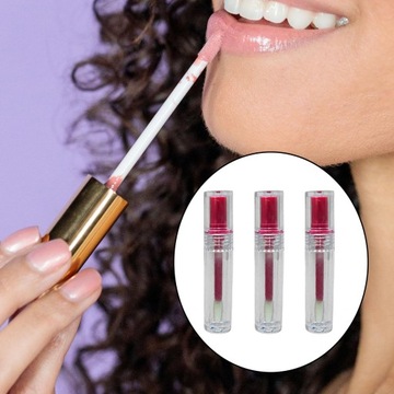 3 tubki błyszczyka do ust, pojemniki na próbki szminki, przezroczyste z gumowym różem