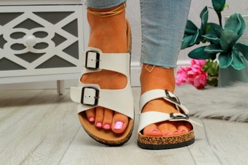 KLAPKI DAMSKIE BUTY NA KORKU KLAMRY PROFILOWANE