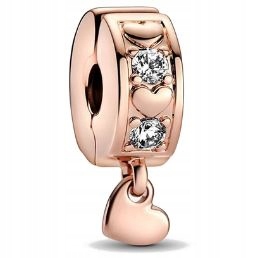 Charms klips rose gold cyrkonie serca srebro 925