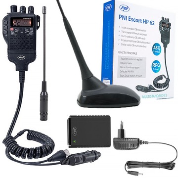 PNI HP-62 mini CB radio ręczne samochodowe + ANTENA, akumulator, zasilacz