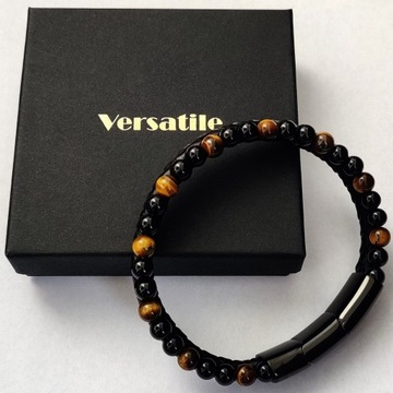 Bransoletka męska skórzana, REGULOWANA tygrysie oko, tiger eye Versatile